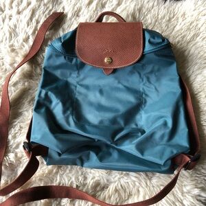 Longchamp Teal and Brown Backpack